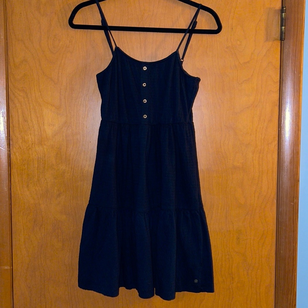 Roxy Black Gathered Stretch Dress, Adjustable Spaghetti Straps, Size S-M
